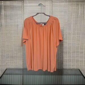 Liz Claiborne Women's Plus Size 3X Blouse-Coral Peach Top-Short Sleeve Keyhole